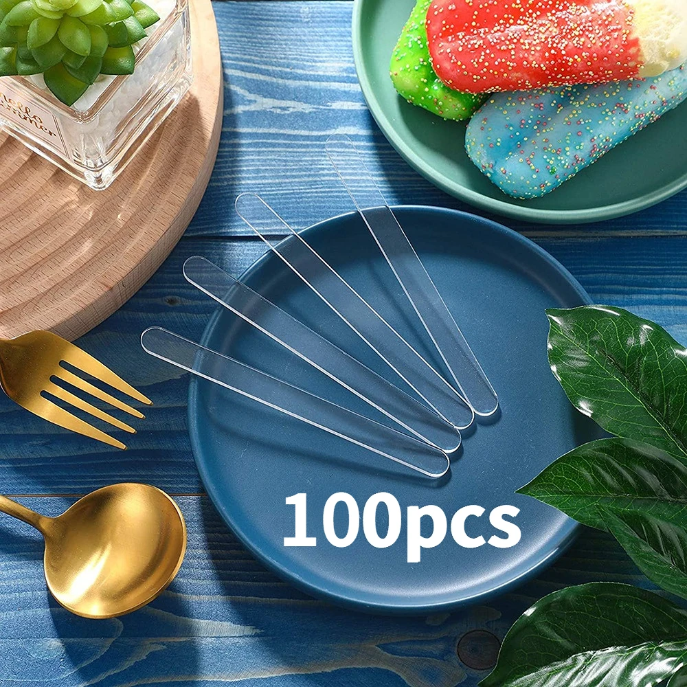 20/100pcs/set Clear Acrylic Ice Cream Stick Colorful Food Grade Chocolate Lollipop Ice Cube Holder Popsicle Kitchen Accessories