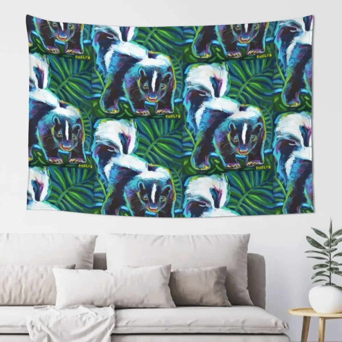 Colorful Skunk Art by Robert Phelps Tapestry Carpet On The Wall Decoration Room Things To The Room Tapestry