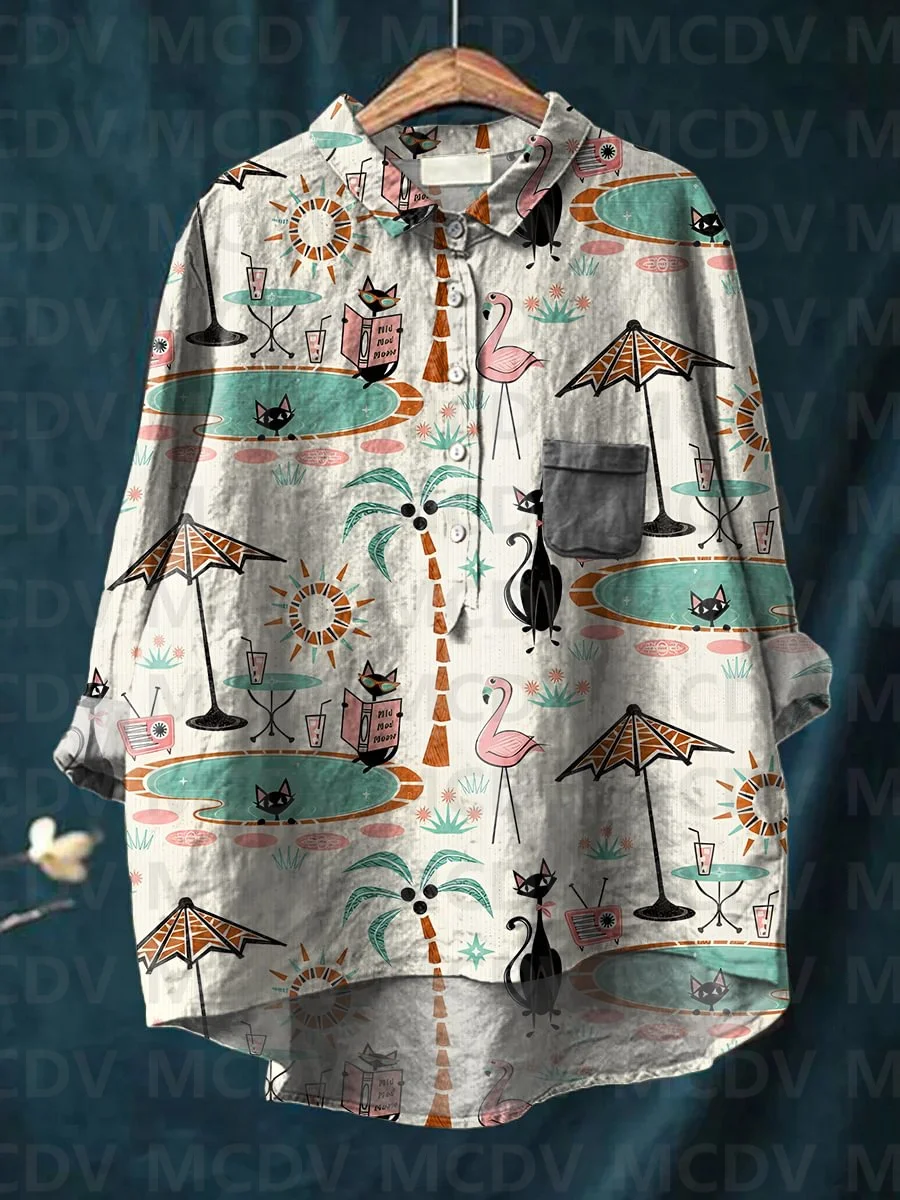 Women's Floral Plant Art Print Casual And Linen Shirt Women Shirt