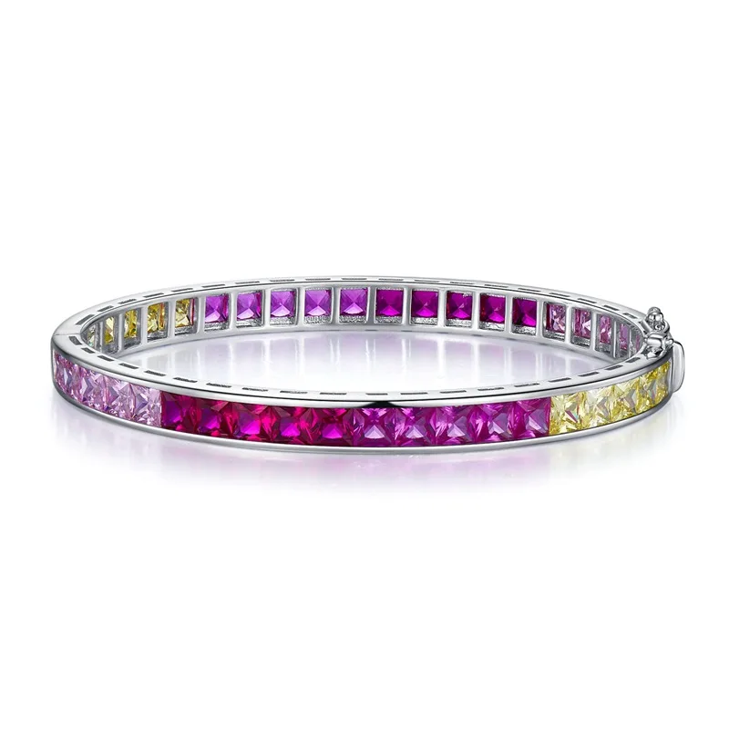 

S925 Silver Bracelet with Borderless Inlaid Colored Diamond Bracelet Rainbow Candy Full Diamond Bracelet Jewelry