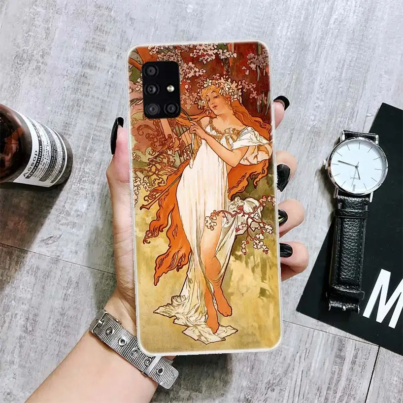 Alfons Mucha Primavera Phone Case For Samsung Galaxy A14 A15 A13 A12 A54 A55 A53 A52 A04S A24 A25 A23 A22 A34 A35 A33 A32 A03S A