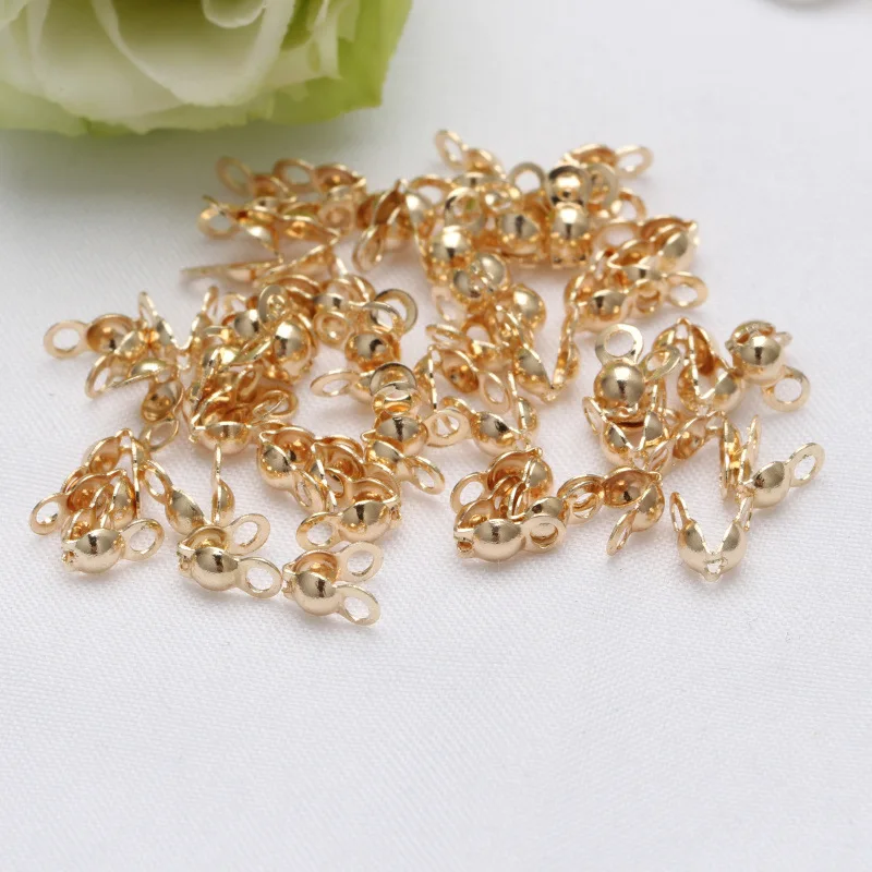 

100 pieces 14k Gold Color Brass Crimp End Caps Clasps Connector Clip Clasp Fittings Component Jewelry Findings Accessories