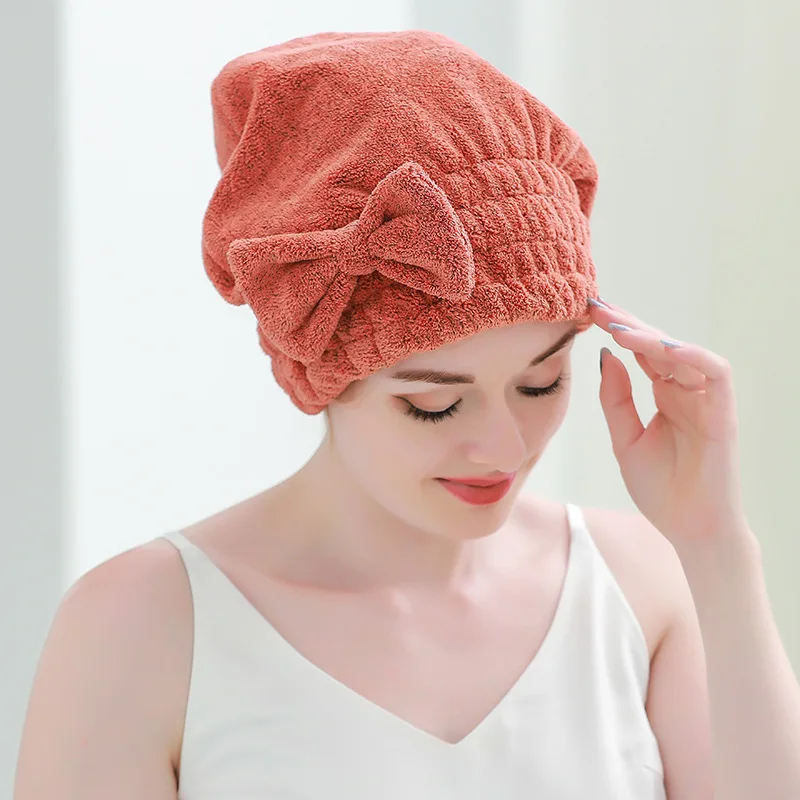 Microfiber Hair Drying Towels Super Absorbent Turban Hair Towel Cap Quick Dry Head wrap with Bow-Knot Shower Cap for Wet Hair