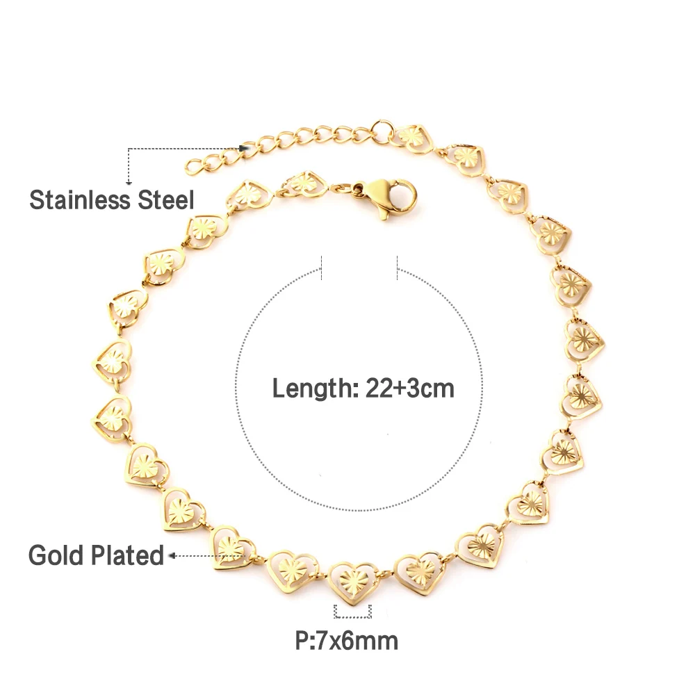 LUXUSTEEL Women’s Mini Heart Chain Anklet Golden Color Stainless Steel Ankle Bracelets On the Leg Trendy Bobo Jewelry Gifts