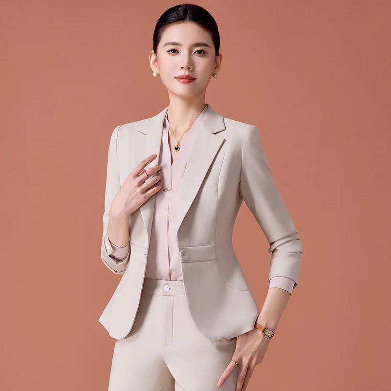 

NAVIU Элегантные женские костюмы, осень 2024, новинка, профессиональный формальный тонкий пиджак на одной пуговице и брюки, офисная женская рабочая одежда