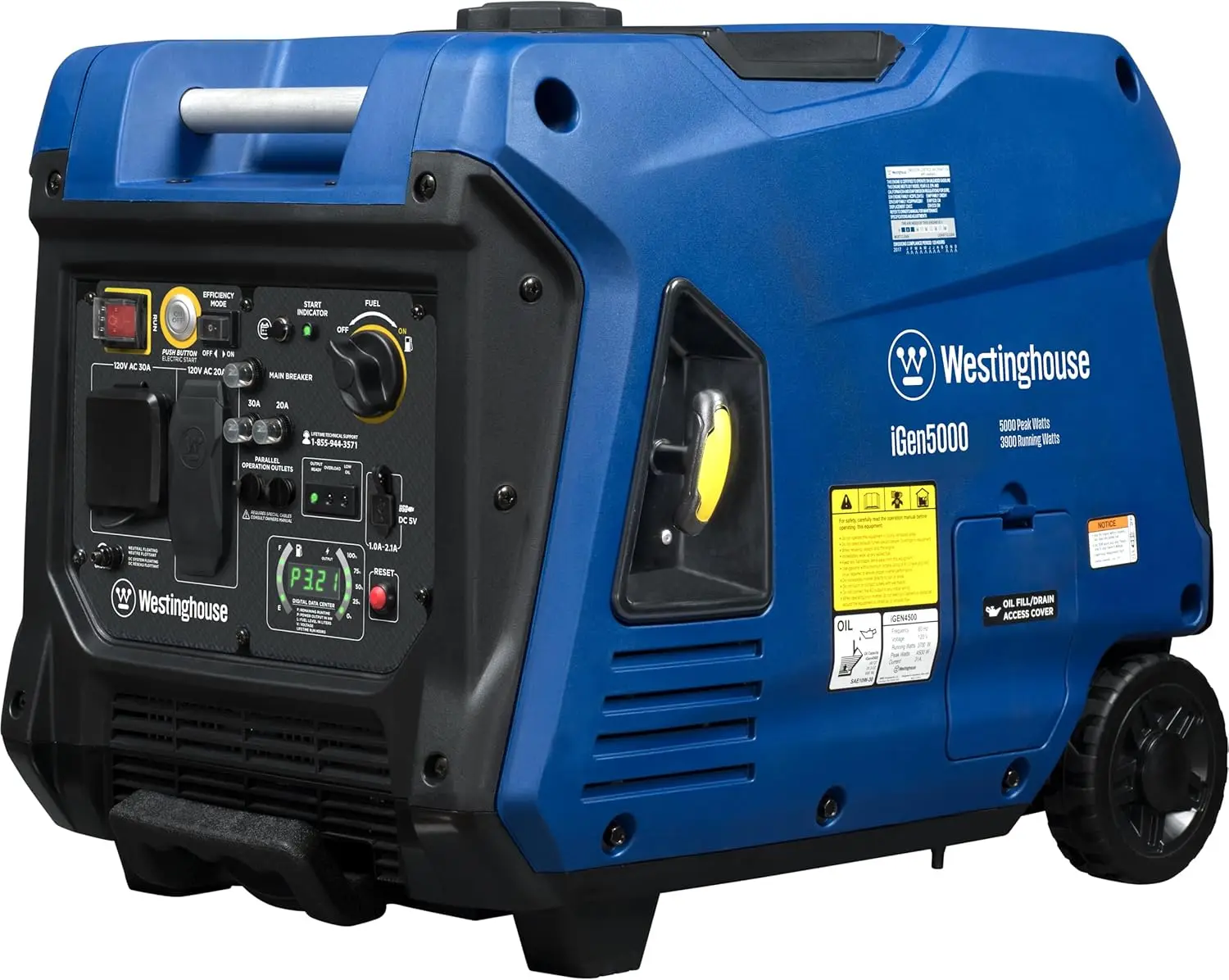 

5000 Peak Watt Super Quiet Portable Inverter Generator, Remote Electric Start with Auto Choke, Wheel & Handle Kit, RV Ready
