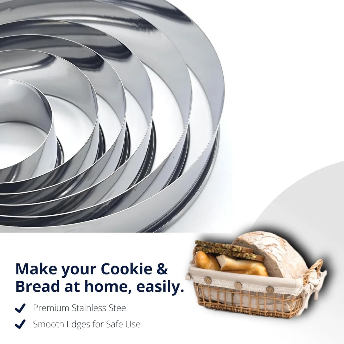 6 Pcs Round Metal Cookie Cutter Set with Plastic Scraper Plate - 2, 3, 3.5, 4, 5, 6 Inch Multi-Size Circle Cutters for Baking