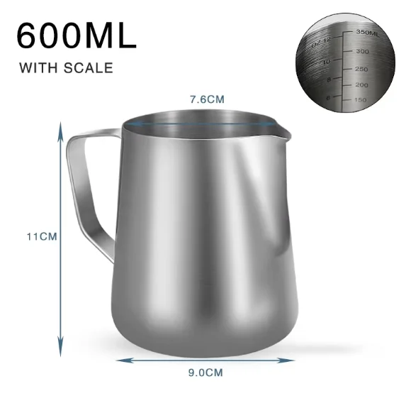 Stainless Steel Milk Froth Pitcher with Internal Scale, Espresso Steaming Milk Jug for Home & Cafe Latte Cappuccino Making