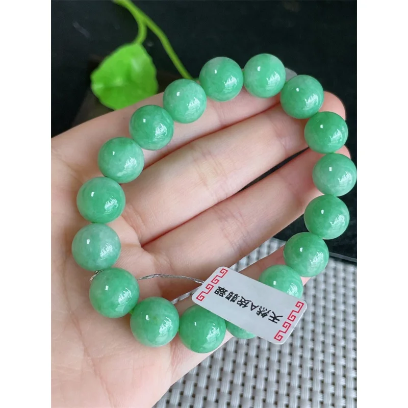 Myanmar Natural a Jade Bracelet Bead Ice-like Full Green round Beads 17 48.88G