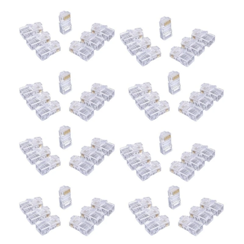 100pcs Cat6 RJ45 Ends, 8P8C Cat6 RJ45 Connectors Clear Ethernet Crimp Connectors For UTP Networking Cable 24-26AWG