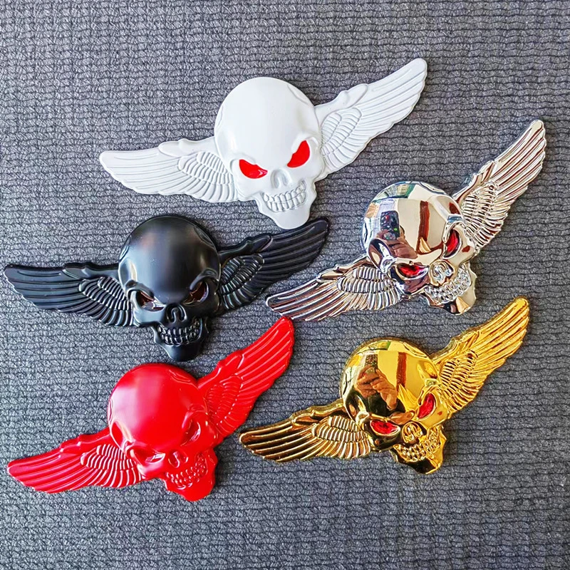 Skull with Wings Metal Decal for Motorcycle - Universal Fit Front/Tank/Rear Spoiler - Cool Rider Decor Sticker