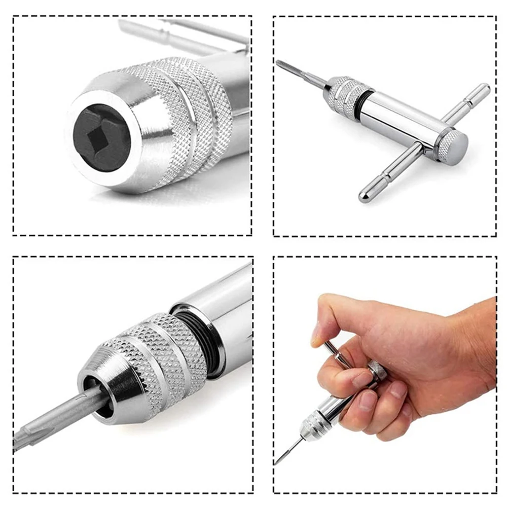 

1 set 1 Set Adjustable T-Handle Ratchet Tap Wrench Steel Screw Treading Tool For Manual Tapping Hand Car Bike