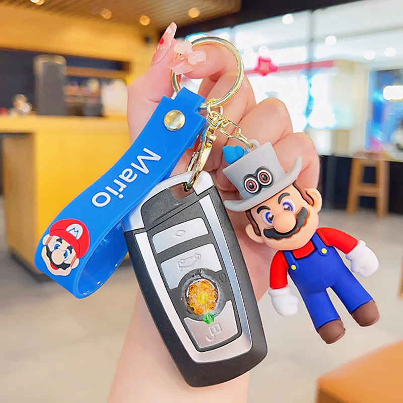 Classic Game Super Mario Brothers Keychain Pendant Cartoon Figurine Doll Male and Female Car Key Chain Charm Gift for Children