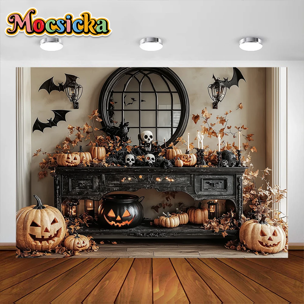 Happy Halloween Photography Background Horror Skull Bat Pumpkin Holiday Decoration Children Photo Portrait Backdrop Studio Props