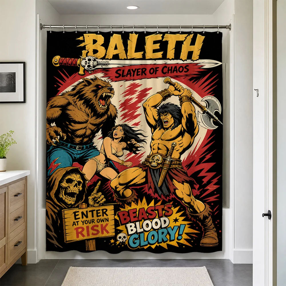 Waterproof Comic Book Shower Curtain Bathroom Liner Baleth Slayer of Chaos Pop Art Horror Graphic Geek Decor Tapestry
