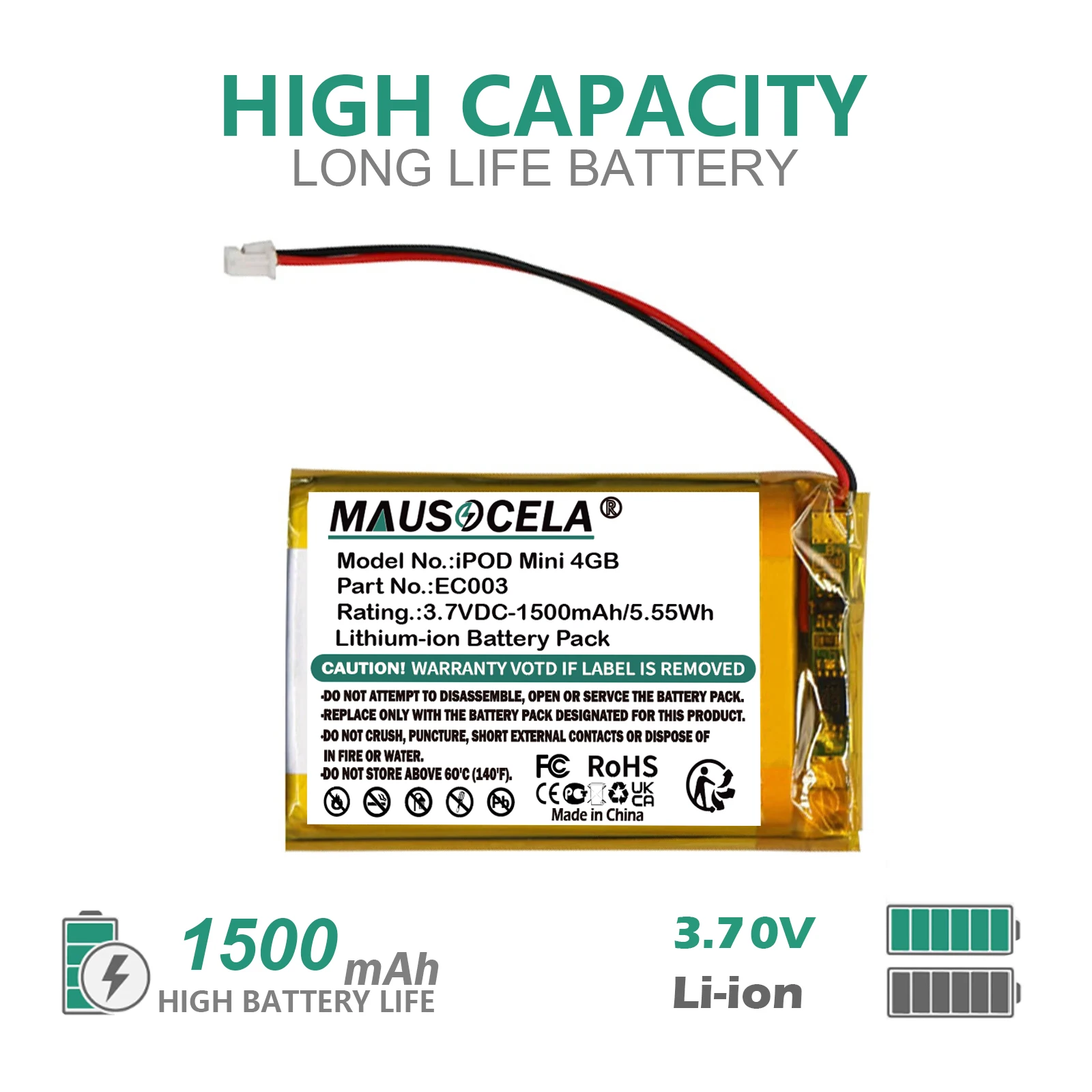 

1500mAh Media Player Battery For Apple:EC003,EC007,Mini M9804 M9801 M9802 M9806 W065 M9807 A1051 M9805 4GB MP3/4 1st 2nd Gen