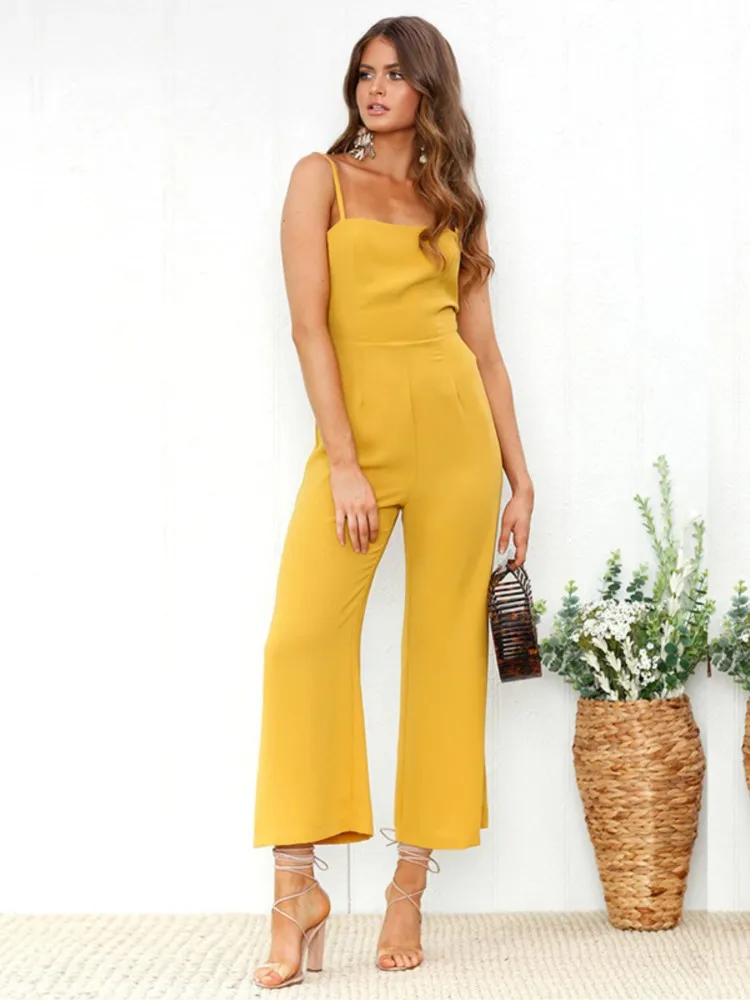 

Summer Woman's Fashion Spaghetti Strap Jumpsuit Solid Color High Waist Wide-leg Pants One-piece Pants Ladies Leisure Streetwear