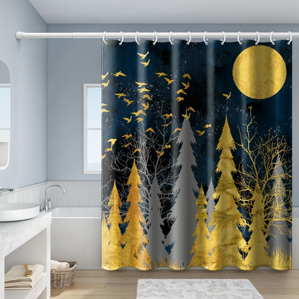 Moonshadow Forest Elk Shower Curtains Bathroom Curtain Frabic Waterproof Polyester Bath Curtain with Hooks