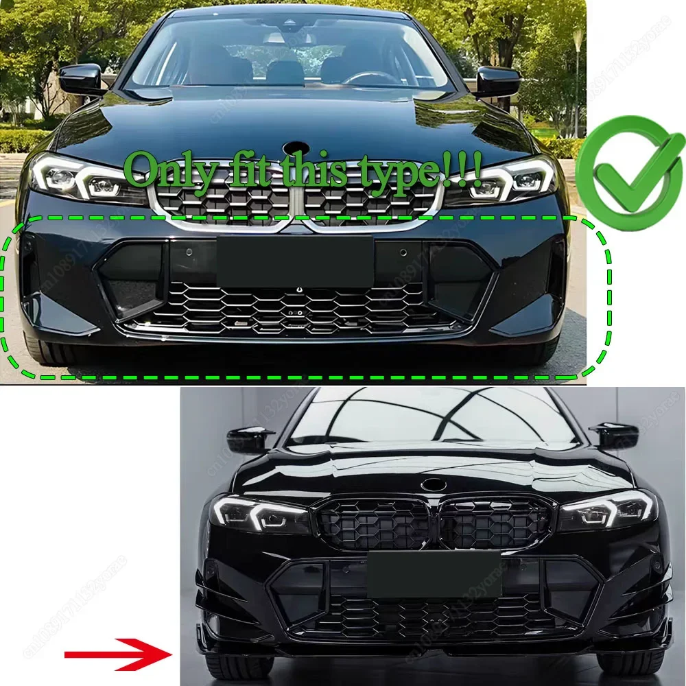 For BMW G20 G21 318i 320i 330i M340i 2022-2024+ LCI M-Sport Front Bumper Splitter Lip Spoiler Diffuser & Canards Trim Sticker