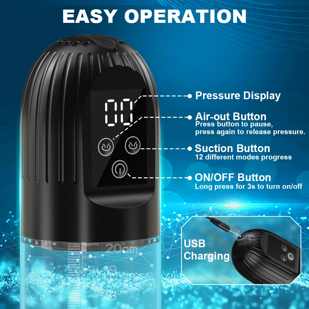 Electric Penis Enlargement Pump Waterproof Automatic Vacuum Therapy Massage Men Sex Toy for Cock Enlargement With Digital Count view 4