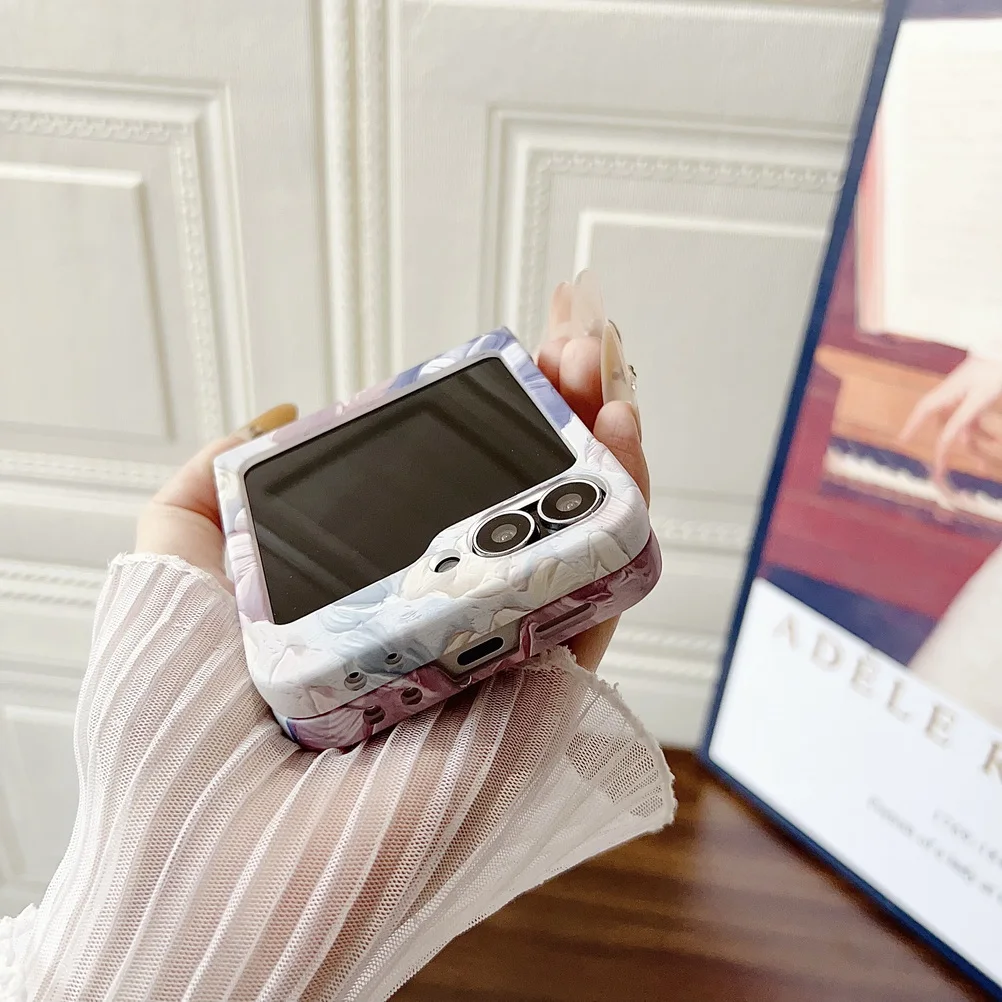 3d colorido efeito em relevo aquarela flor caso de telefone para samsung galaxy z flip 7 6 5 4 3 ultra fino shokcproof proteger capa
