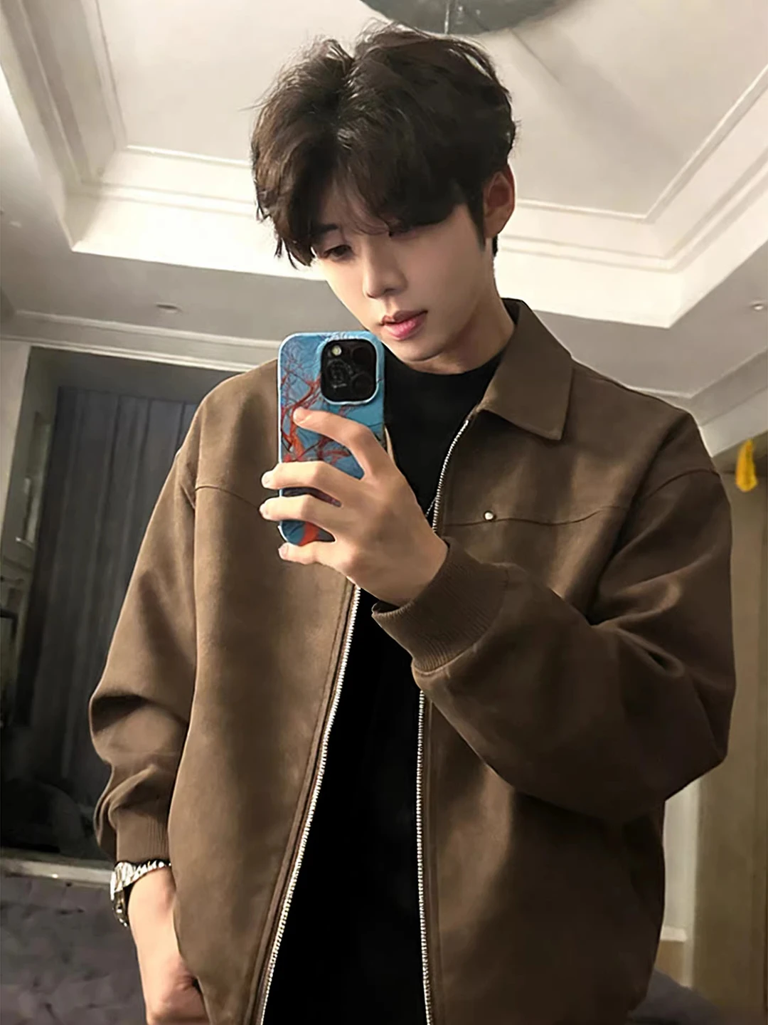 

Мужская кожаная куртка в американском ретро-стиле с эффектом тай-дай, коричневая, для весны, мотоциклетная, молодежная, для дома, улицы и повседневных поездок