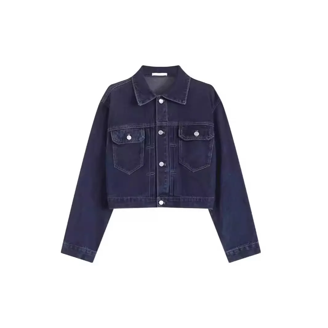 Chaquetas vaqueras para mujer, abrigo Vintage, ropa de calle de otoño 2025, ropa de calle de un solo pecho con bolsillos y cuello vuelto, prendas de vestir exteriores lavadas desgastadas