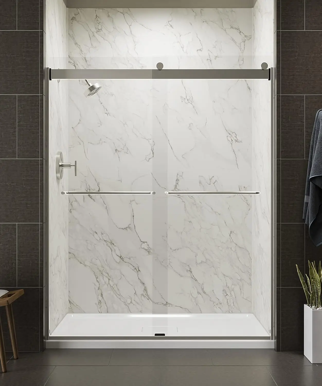 K-706015-L-MX Levity Shower Door, 74.00 x 3.06 x 59.63 inches, Crystal Clear with Matte Nickel frame