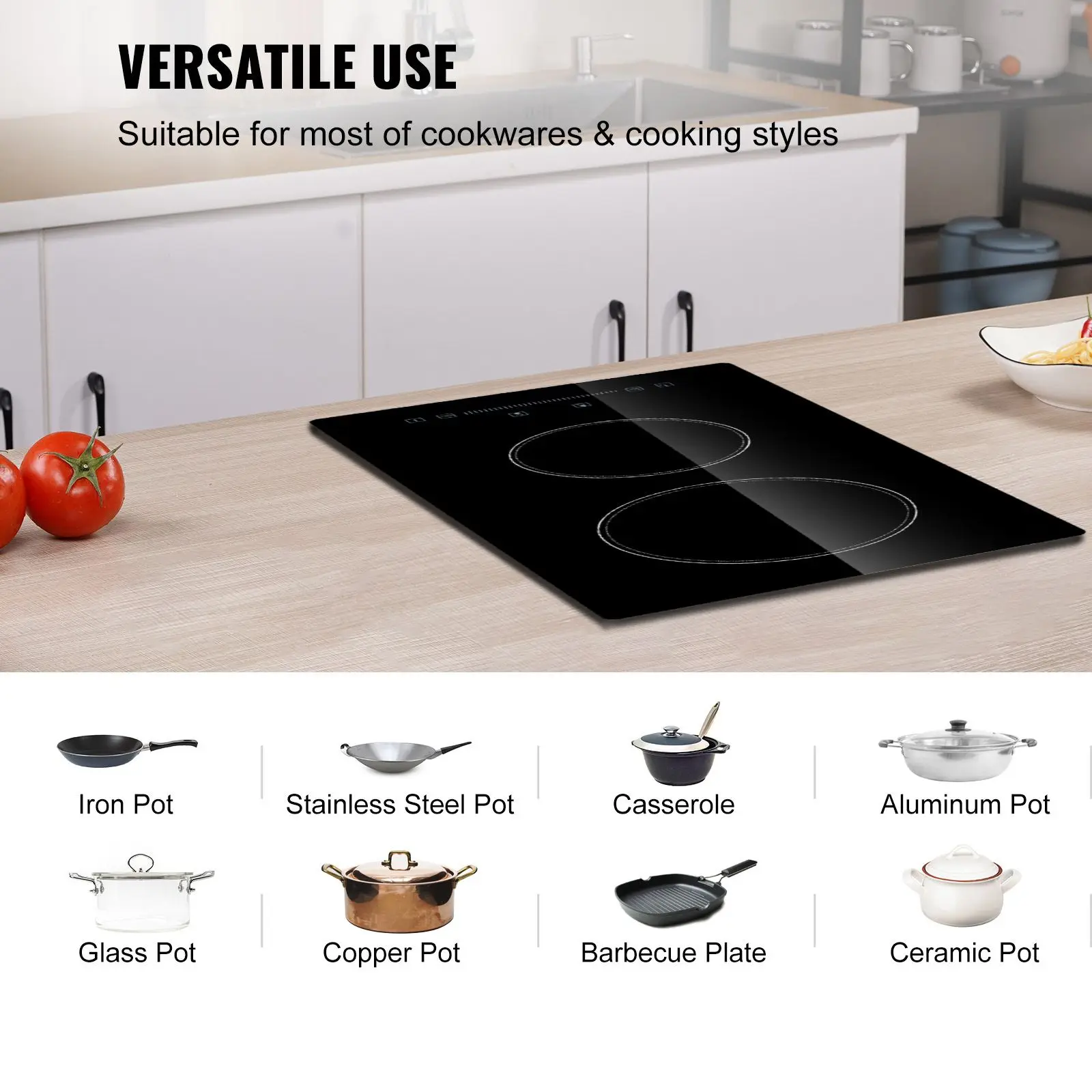 Built in Electric Stove Top, 20 x 11.6 inch 2 Burners, 240V Glass Radiant Cooktop with Sensor Touch Control, Timer & Child Lock