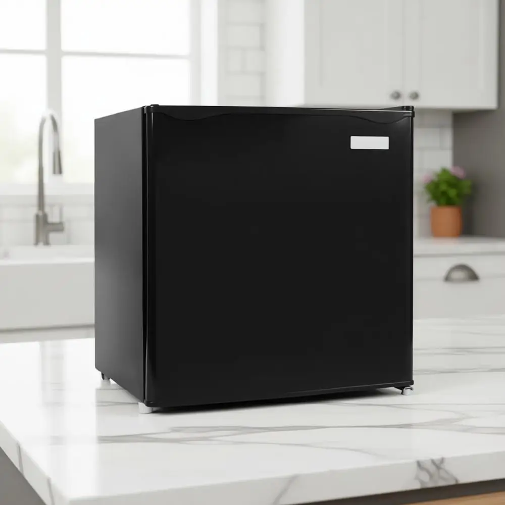 

Compact Refrigerator - Adjustable Temp, Glass Shelves, Includes Scraper, Ice Cube Tray - Black