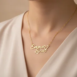 Kcaco Customized Double Names Trendy Stainless Steel Necklace Personalized Lovers Heart Shape Pendant Chain Women Family Gifts