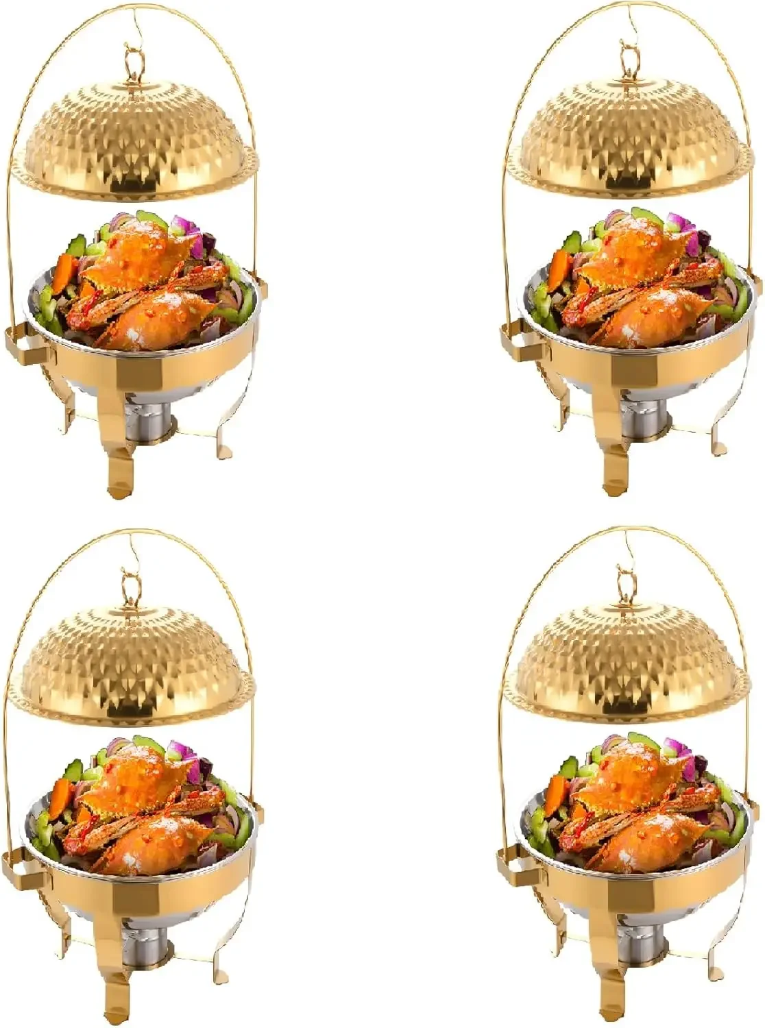 Chafing Dishes for Buffet Set of 4, 8.5Qt /8L Stainless Steel Round Buffet Chafer, Gold Hanging Lid Dining Stove, Buffet Server