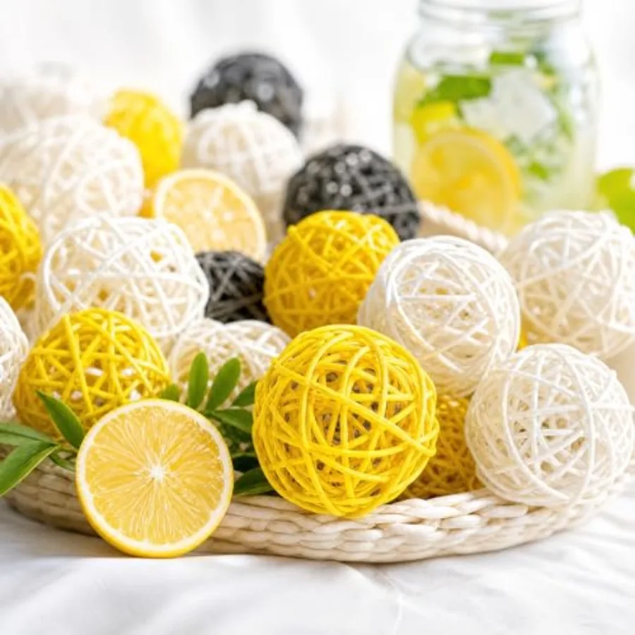 

24PCS Decorative Balls for Bowl Centerpiece, 2 Inch Rattan Bowl Fillers - Wicker Twig Orbs Spheres for Kitchen Home Decor Vase
