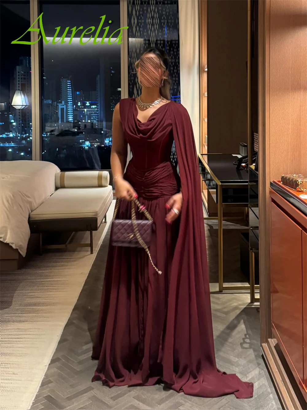 Customized Elegant V-Neck Chiffon Evening Dress Delicate Watteau Train Prom Dress Temperament Sleeveless Special Occasion Gown