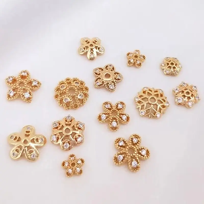 14K Gold Plated Inlaid zircon flower bracket Snowflake bracket handmade DIY bracelet hand bead bracket cap accessories