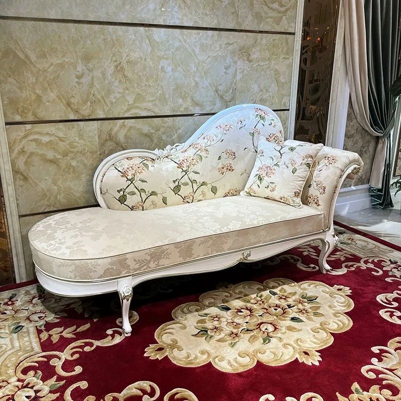 French fabric embroidered princess chair, European luxury beauty couch bedroom neoclassical solid wood recliner lazy chair