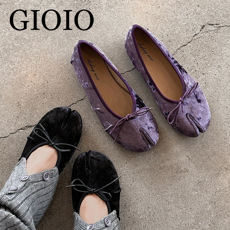 

Fashion Tibi splittoe shoes Womens Genuine leather Ballet flats Comfortable flats Vintage Velvet Sheepskin shoes Designer shoes