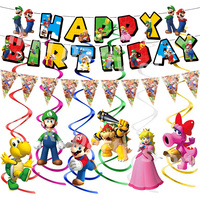 Mario Birthday Banner Mario Bros Figures Party Streamers Happy Birthday Party Favors Background Baby Shower Kids Boys Gifts Toys