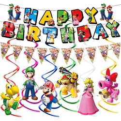 Mario Birthday Banner Mario Bros Figures Party Streamers Happy Birthday Party Favors Background Baby Shower Kids Boys Gifts Toys