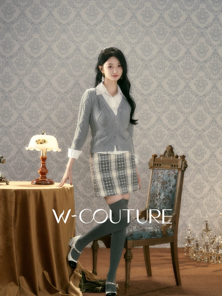 

Wcouture Original Magic Academy: Вязаный кардиган из шерстяной смеси, приталенный, осенне-зимний, с узором «косы», верхняя одежда для женщин, модный дизайн