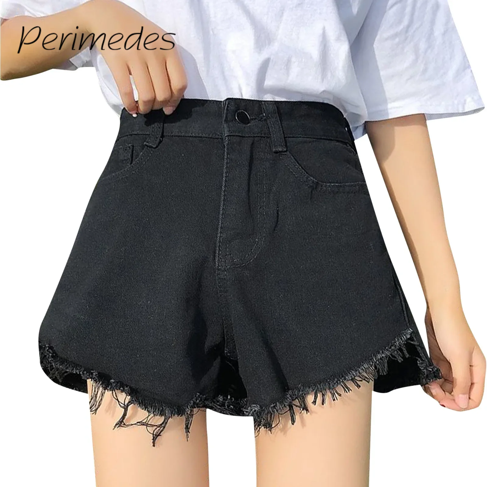 

High Waist Shorts Button Korean Version Denim Shorts For Women Summer New Loose A-Line Distressed Wide Leg Students Hot Shorts