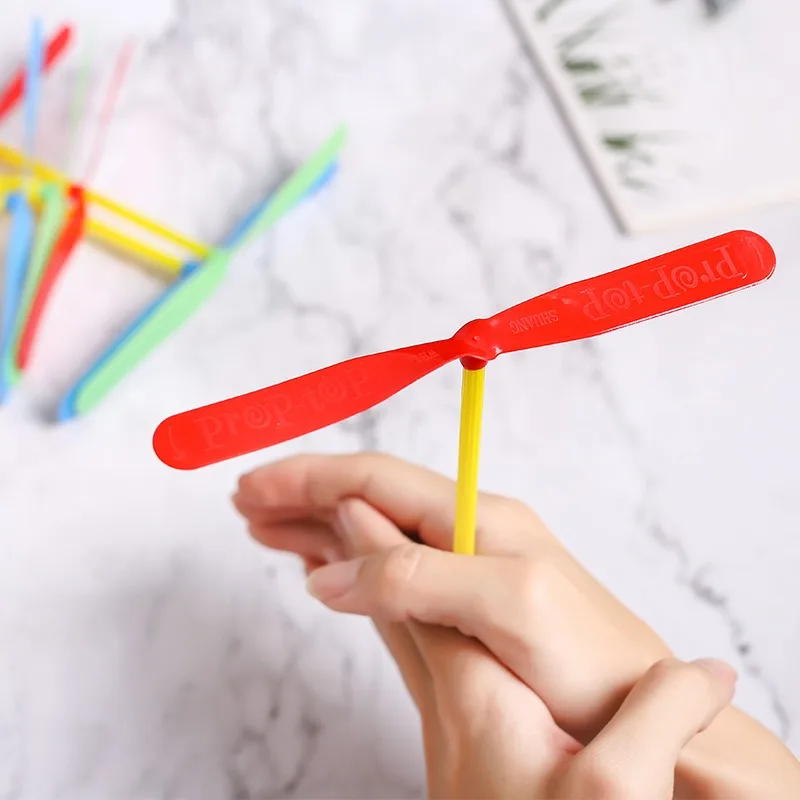 100Pcs Novelty Plastic Bamboo Dragonfly Propeller Outdoor Classic Toy Kid Gift Rotating Arrow Multicolor Hand Push Flying Games