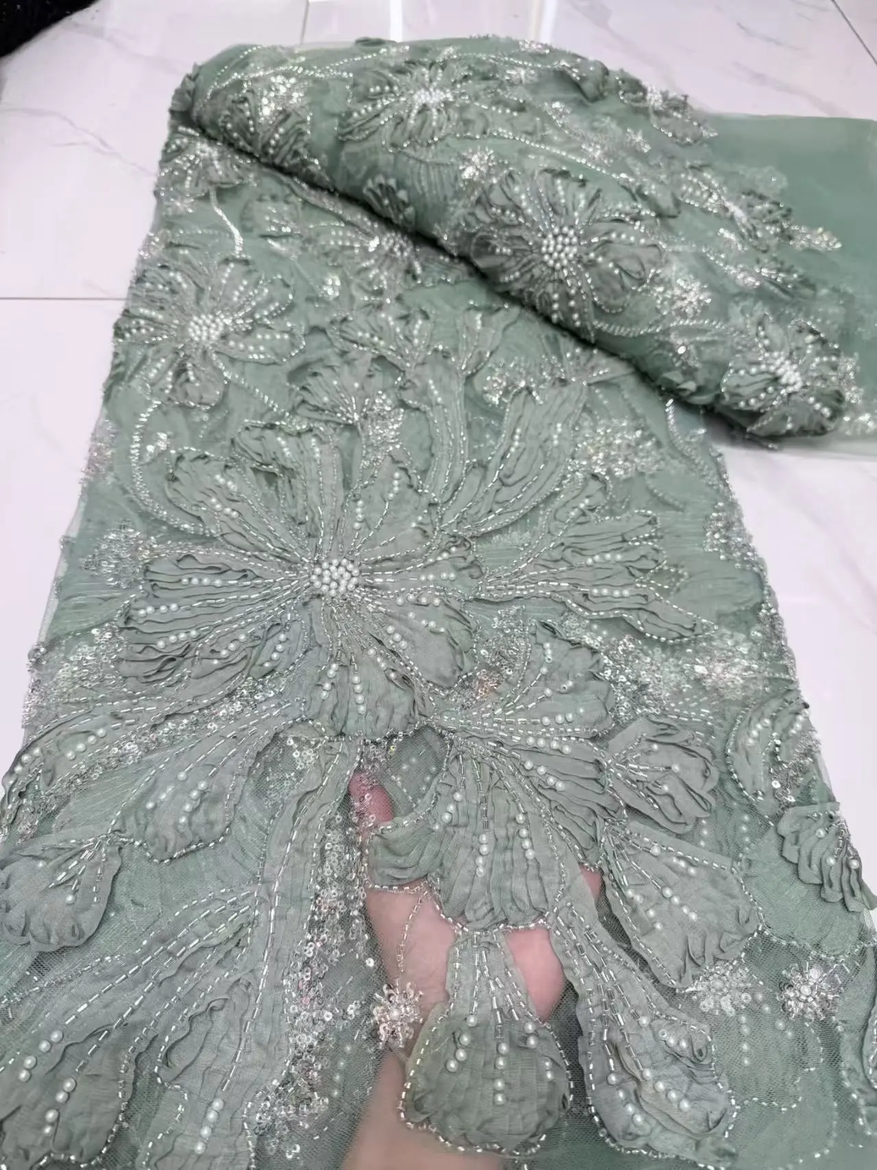 قماش دانتيل تول مطرز ثلاثي الأبعاد 2026، أقمشة دانتيل شبكية أفريقية مع ترتر لفساتين السهرة، جودة عالية، أحدث #5