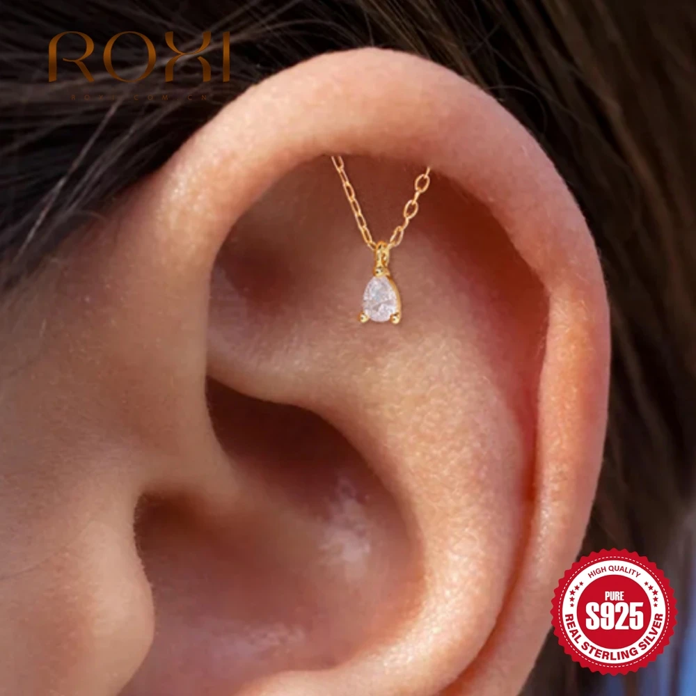 ROXI 1PC Boucle d'oreille en argent sterling S925 avec chaîne multicouche, pendentif CZ, pampille, piercing de cartilage, empilable, bijoux d'oreille pour femme