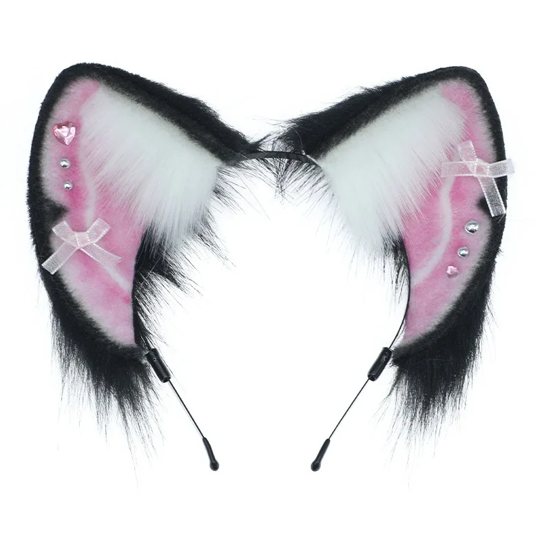 Cute bowknot Furry Cat Ears Hair Hoop Women Girls Lolita Lovely Headband Plush Fox Ear Metal Chain Love Heart Hairband Cosplay