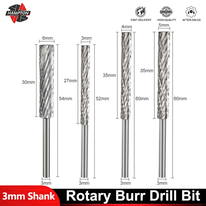 

HSS Rotary File 3mm Shank Rotary Burr Drill Bit 3/4/5/6mm Double Cut Engraving Bit for Dremel Accessory Milling Cutter