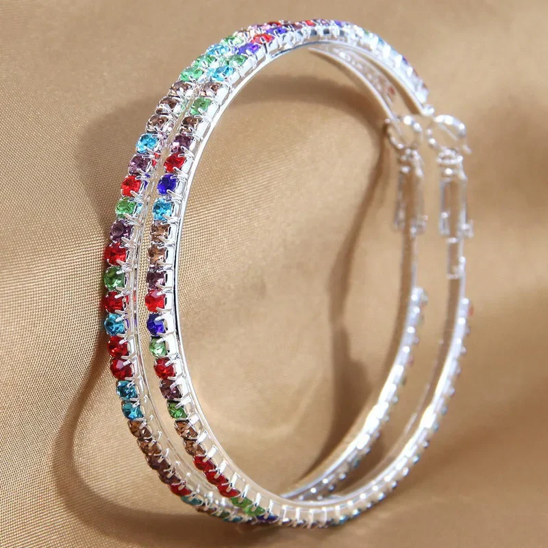 6.3cm Fashion Bling Full Rhinestone Circle Earrings Women Multicolor Crystal Zircon Big Round Hoop Earrings Party Jewelry Brinco