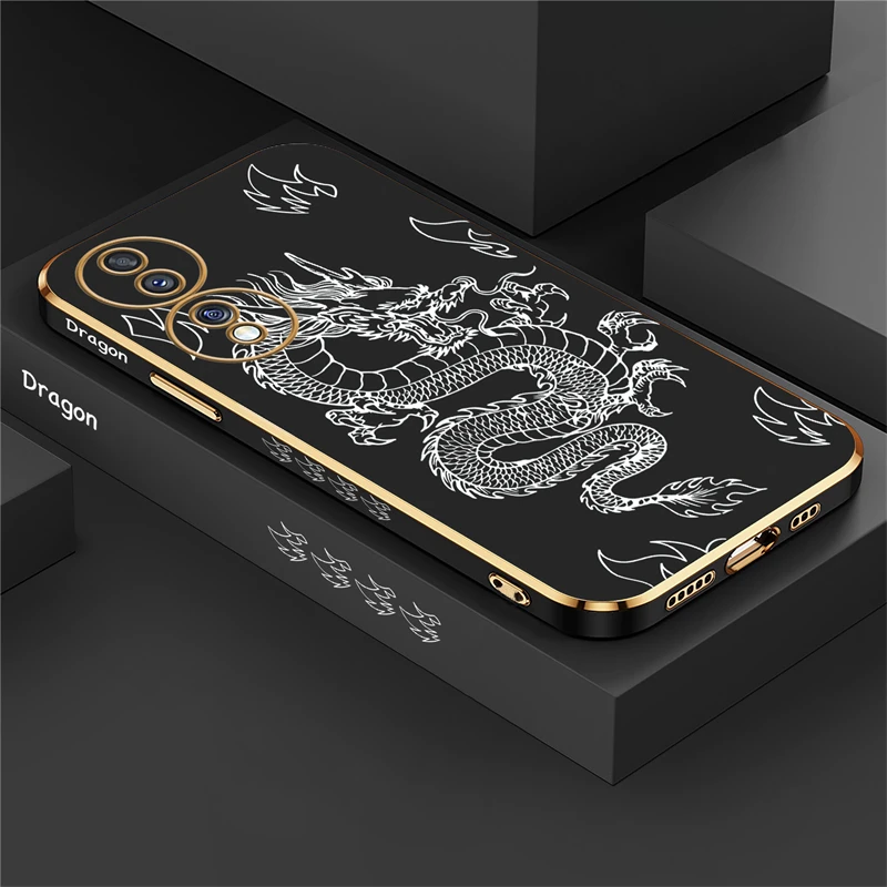 Чехол для Huawei Honor 70 20 50 X7A X9A X40 X9 Pro Y9 Y7 Prime 2019 Y8P Y7A Y6P Y9S, мягкий модный роскошный черный чехол для телефона с драконом