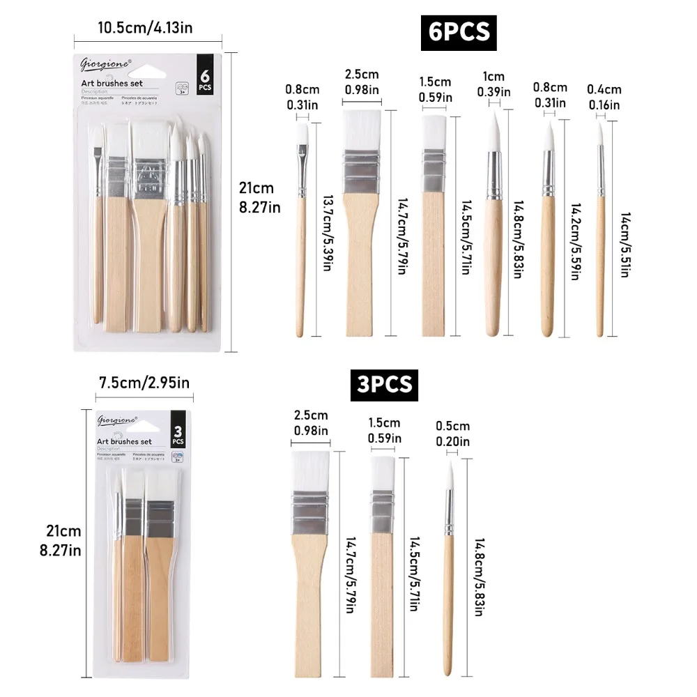 

Art Paint 3/6pcs Painting Brush Set Different Shape Wooden Handle Watercolor Gouache Oil Brush Set Flat Tip Head Professional