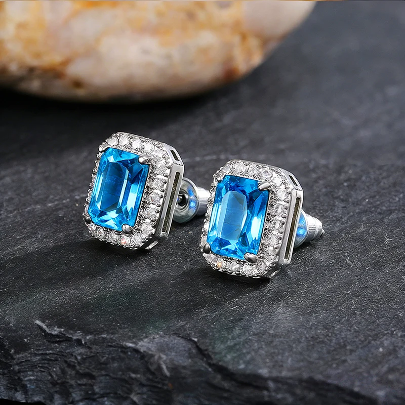 Huitan Ohrstecker mit rechteckigem/quadratischem grünem kubischem Zirkon für Damen, elegante Party-Accessoires, Jahrestagsgeschenk, zeitlose Damen-Ohrringe – Detail 34